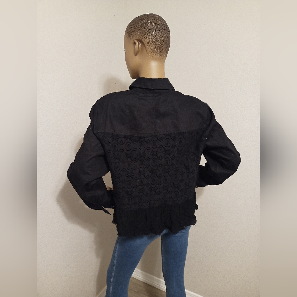 Kate & Mallory Black Women's Denim Jacket With Lace Detail - Picture 4 of 4